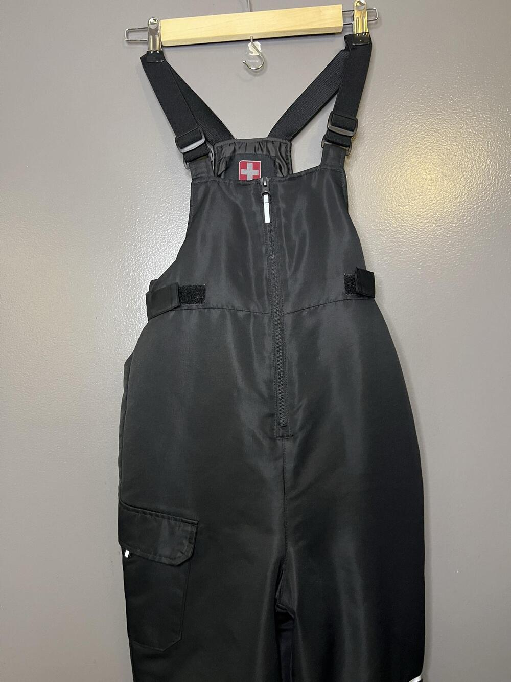 SwissTech Ski Pants Kids 10-12 Black Insulated Bib Snow Cargo Adjustable Waist